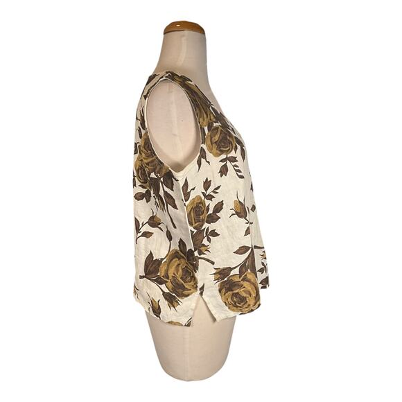 Hot Cotton 100% Linen White Green Rose Twin Set Small Tank High Waisted Pants - Picture 6 of 14